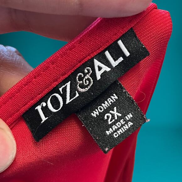 Roz & Ali Plus Size 2X Quarter Zip Flowy Blouse Heavyweight Business Office - Picture 2 of 9